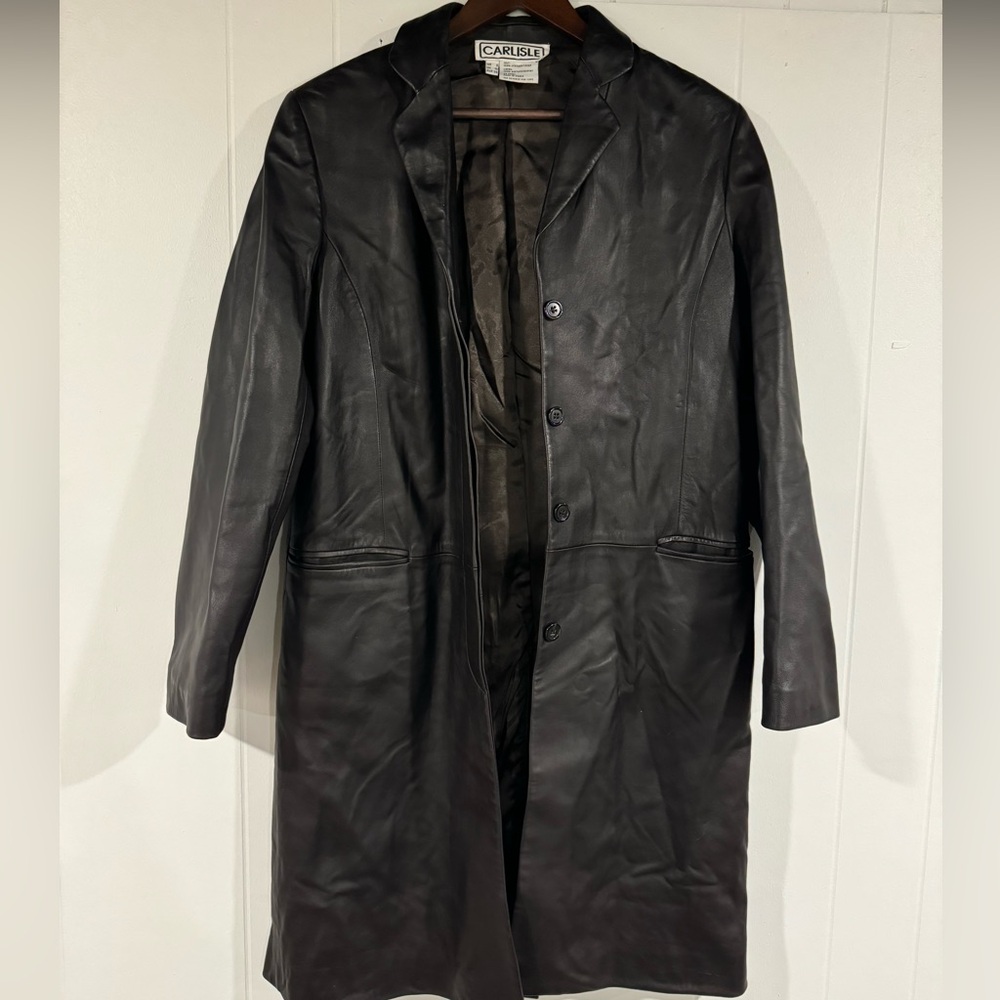 Vintage Carlisle 100% Leather Jacket Full Length Dark Brown Size 8 Medium